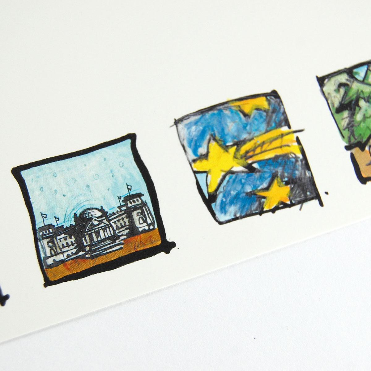 Berlin-Weihnachtskarte: Reichstag, Siegessäule und Brandenburger Tor