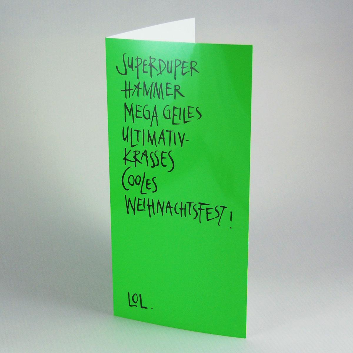 grüne Weihnachtskarte mit Text: Superduper ...