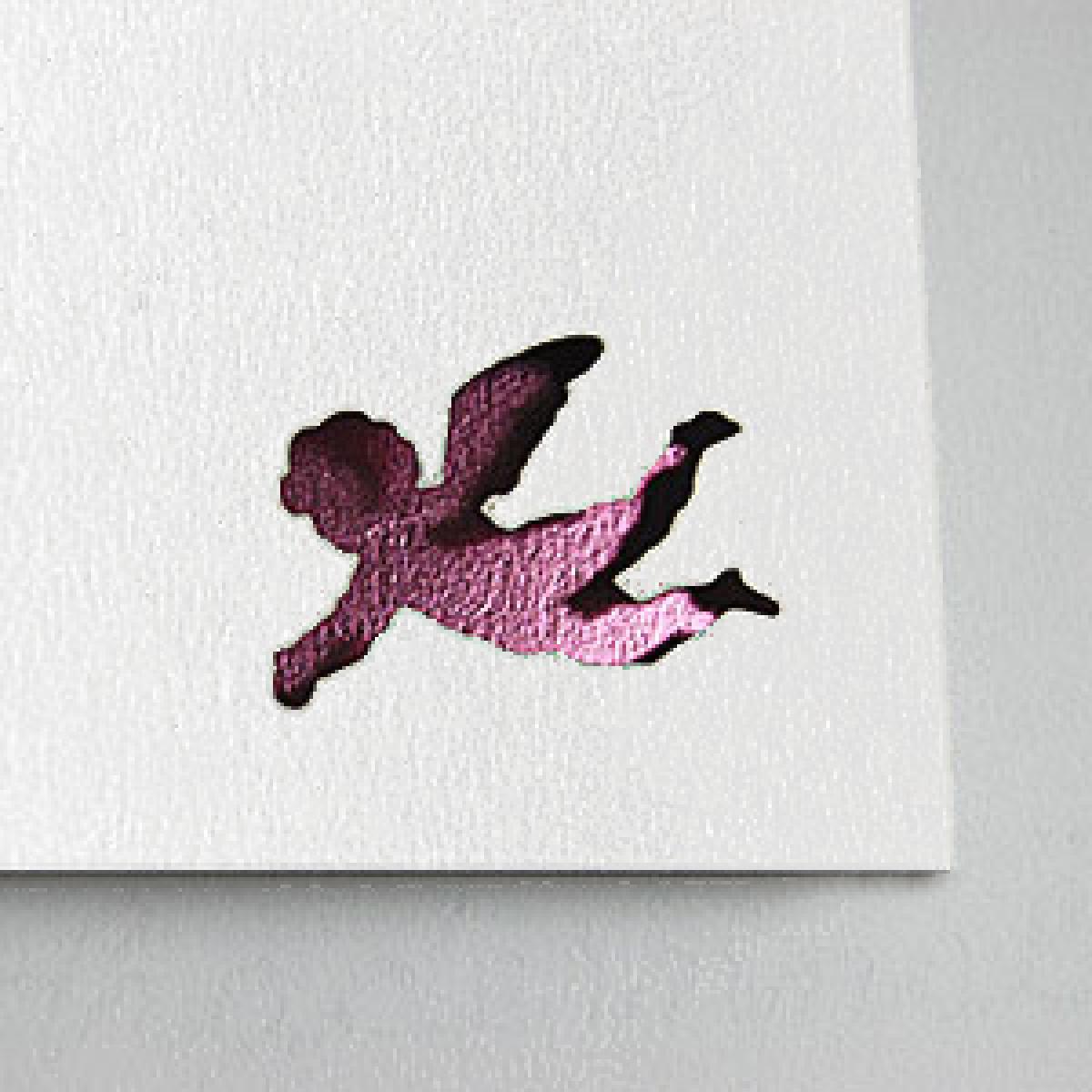 Weihnachtskarte: gestanzte Engelchen (rote Heißfolienprägung)