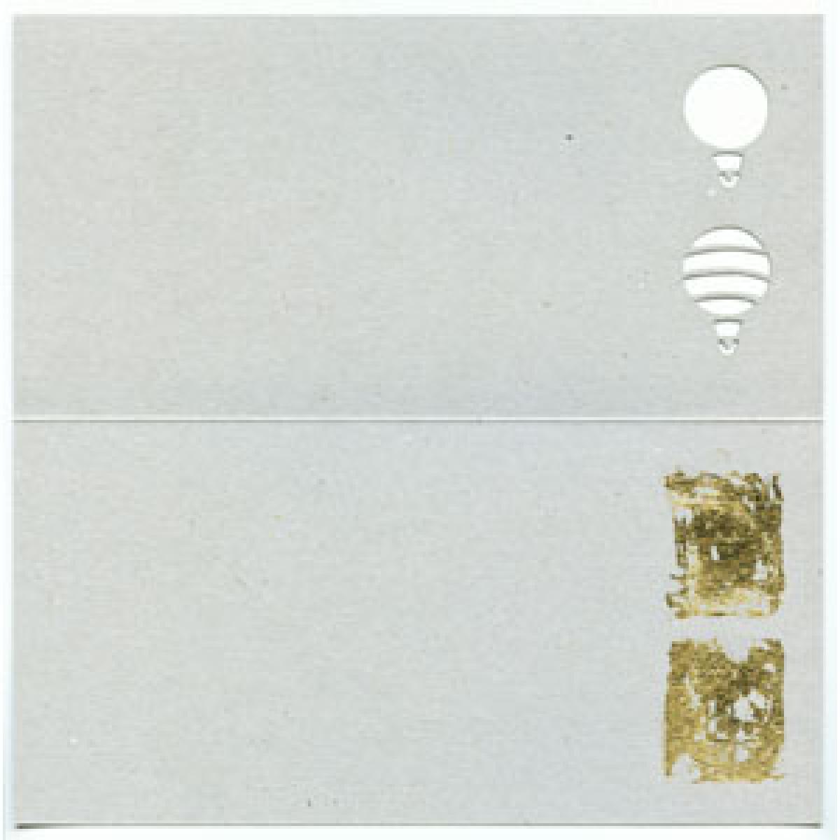 Weihnachtskarte: gestanzte Christbaumkugeln (Graupappe mit Gold)