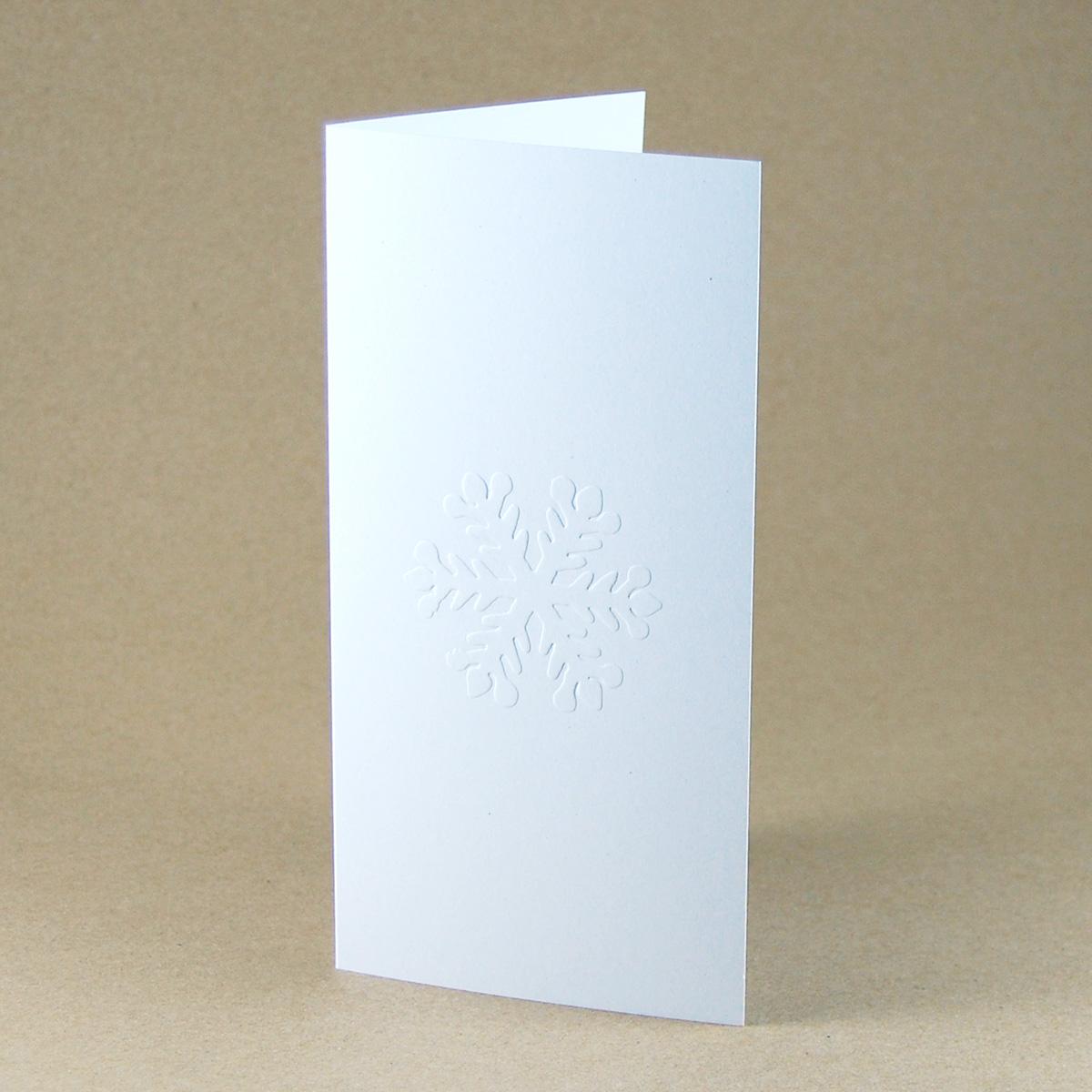 weiße Recycling-Weihnachtskarte: geprägtes Eiskristall