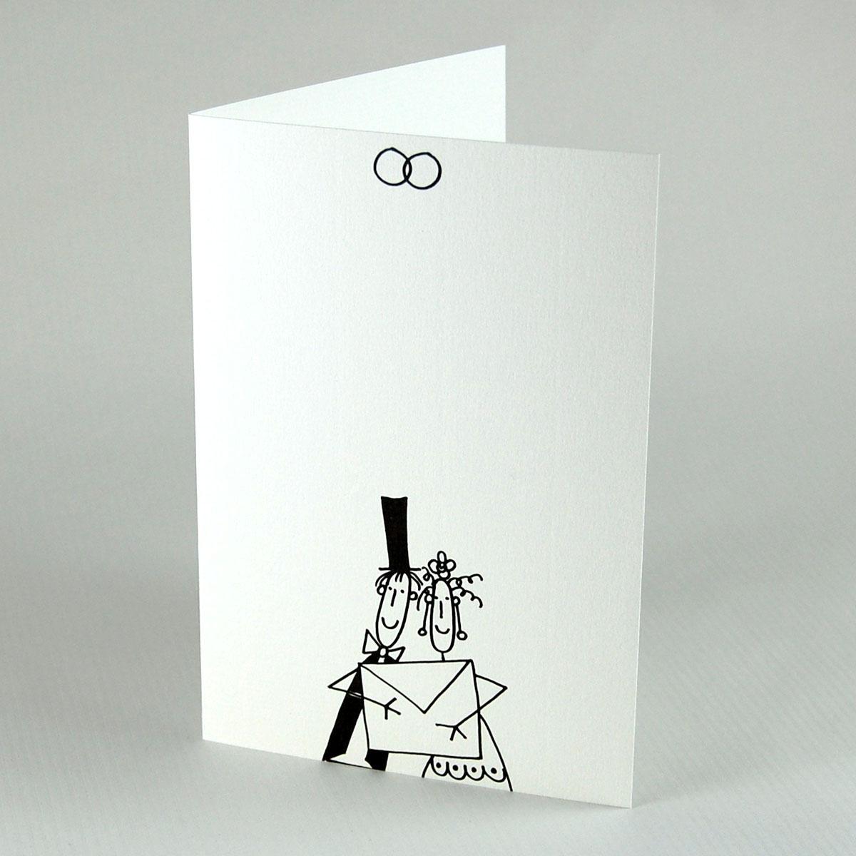 10er Set Hochzeitseinladungen mit roten Kuverts: Brautpaar mit Briefumschlag