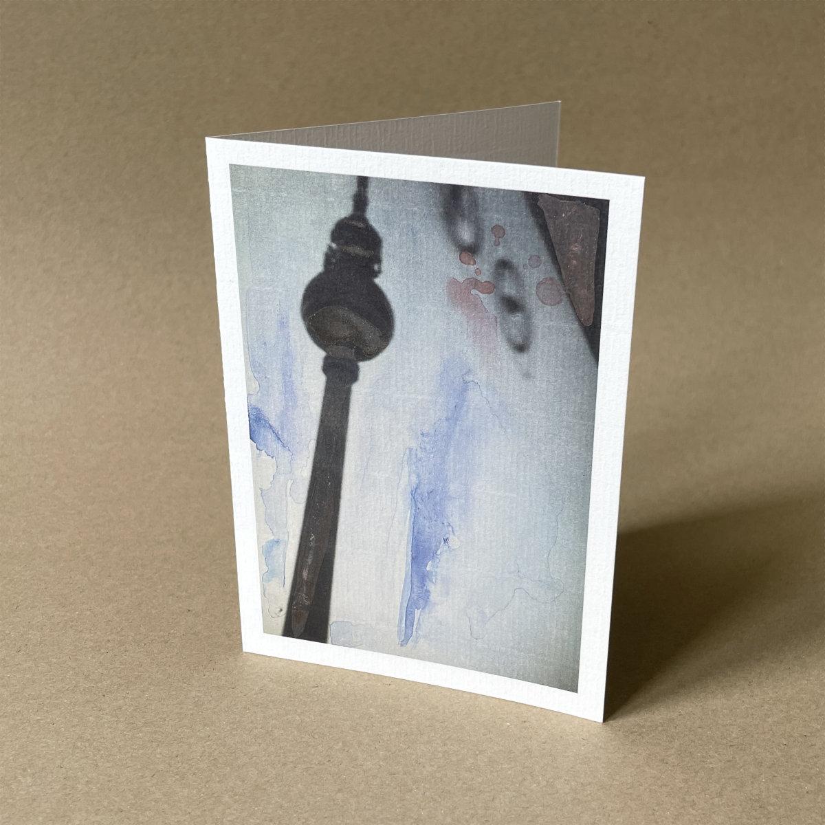 10er Set reduzierte Berlin-Grußkarten: Fernsehturm (Blick aus der S-Bahn)