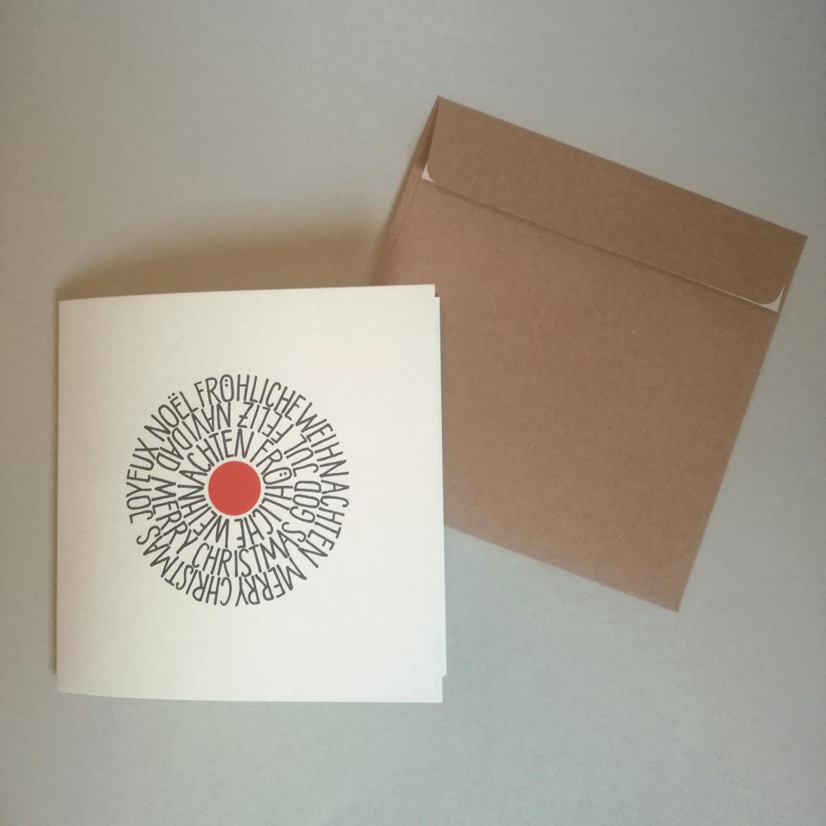 10er Set quadratische Recycling-Weihnachtskarten mit braunen Kuverts