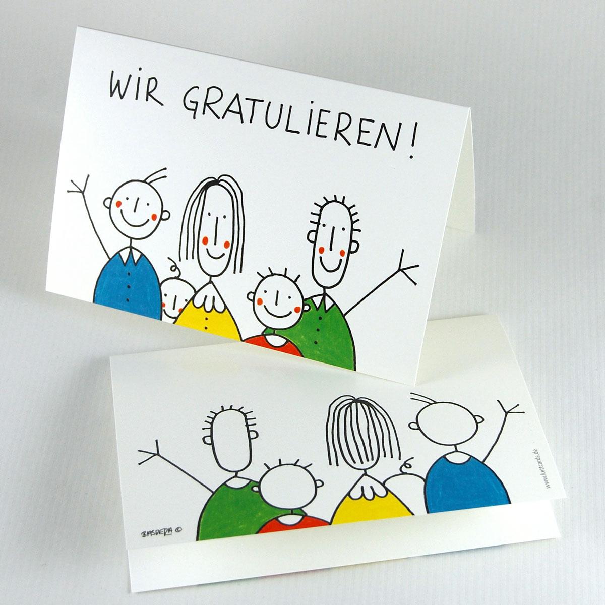 10er Set witzige Glückwunschkarten mit Umschlägen: WIR GRATULIEREN!