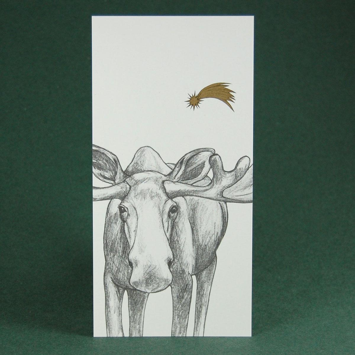 10 Recycling-Weihnachtspostkarten: Elch mit goldenem Stern