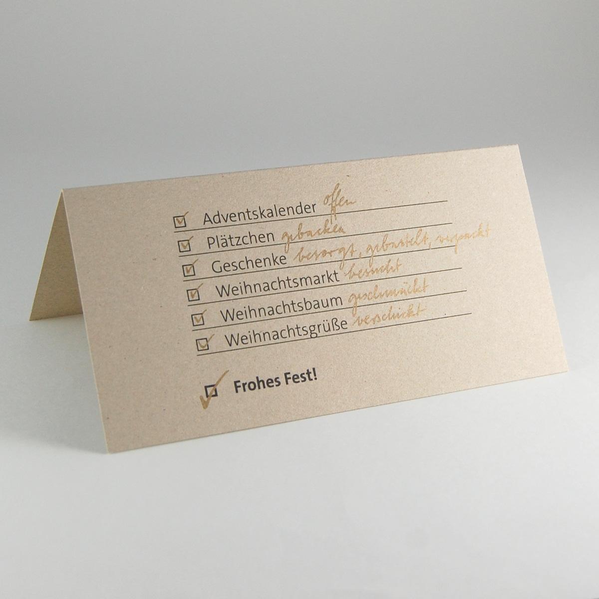 Abgehakt - witzige graue Recycling-Weihnachtskarte mit Recyclingumschlag