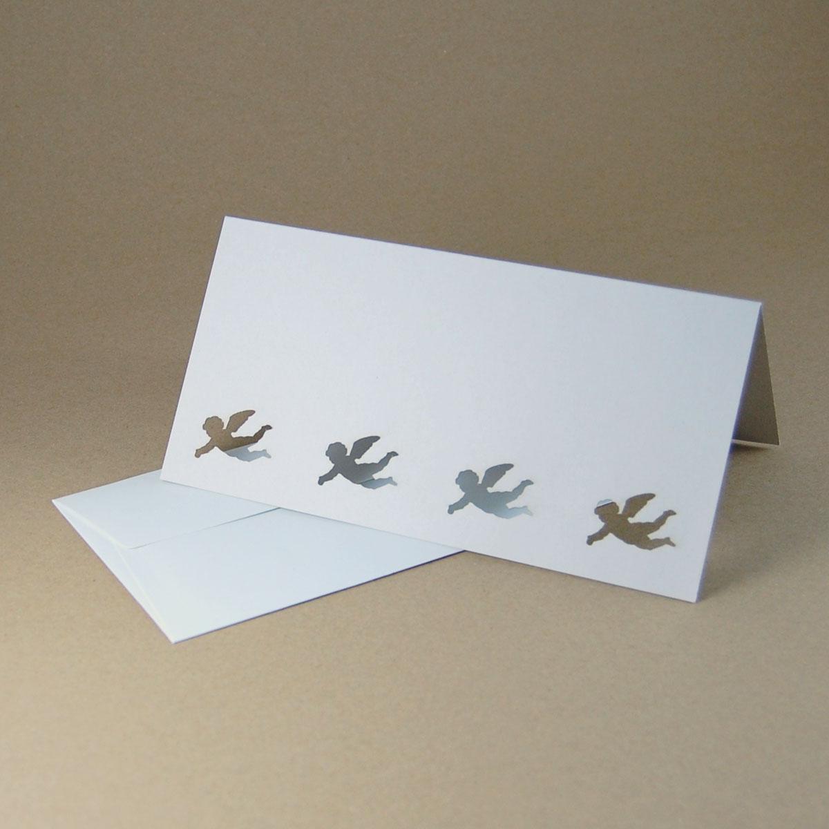 10er Set graue Weihnachtskarten mit Umschlägen: Engelchen