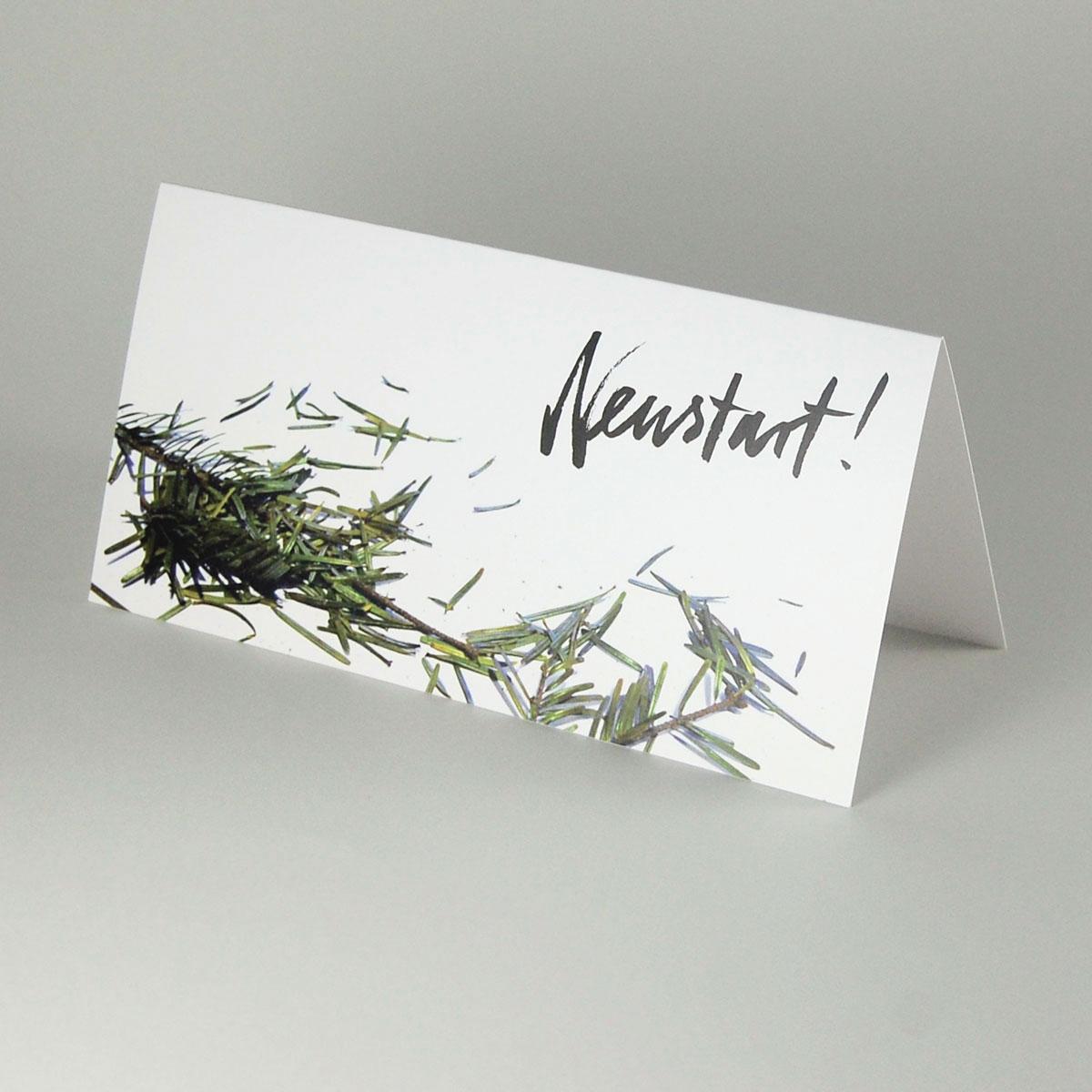 10er Set witzige Neujahrskarten mit grünen Kuverts: Neustart!