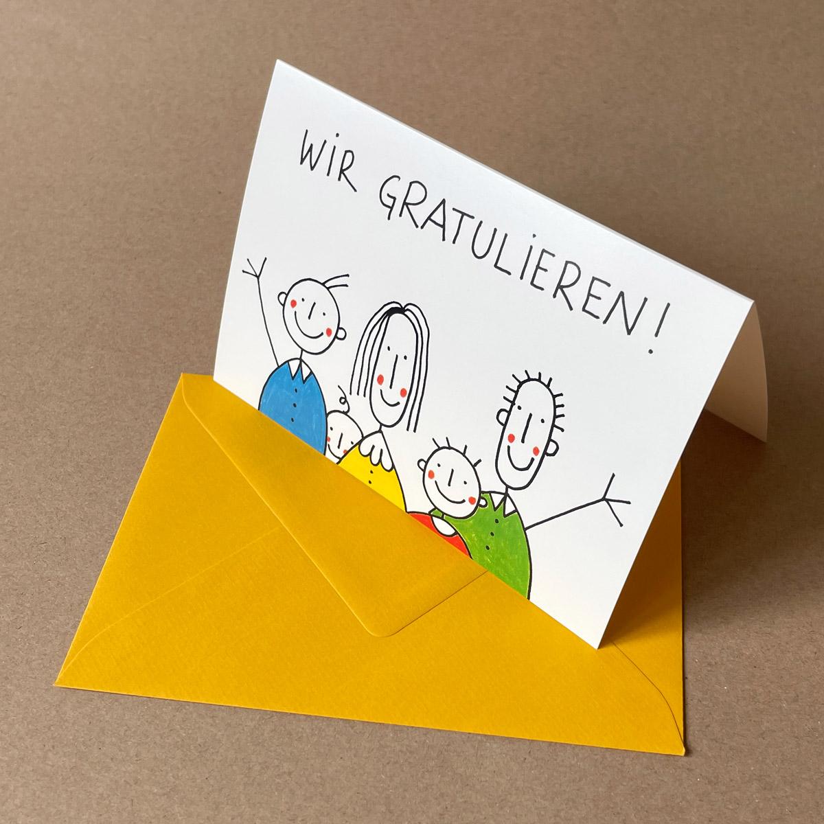 10er Set witzige Glückwunschkarten mit Umschlägen: WIR GRATULIEREN!