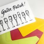 3er Set Neujahrskarten mit farbigen Umschlägen: Guten Rutsch! (+ Sektflöten)