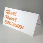 orange Osterkarte: Friede Freude Eiersuchen