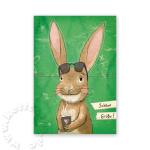 Bastelpostkarte mit kaffeetrinkendem Hasen: Viele Grüße!