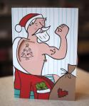 Recycling-Weihnachtskarte mit Drehscheibe: Weihnachtsmann mit Tattoos