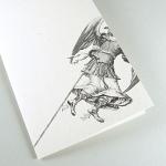 Recycling-Weihnachtskarte: Engel schwebt an einem Seil